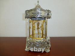 Vintage Swiss Rouge Dancing Ballerina Music Box 24K Gold Gilt Silver Metal Case