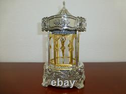 Vintage Swiss Rouge Dancing Ballerina Music Box 24K Gold Gilt Silver Metal Case
