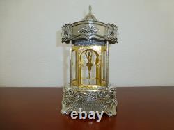 Vintage Swiss Rouge Dancing Ballerina Music Box 24K Gold Gilt Silver Metal Case