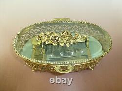 Vintage Swiss Thorens Pre Reuge Music Box Ornate Brass Footed Beloved Glass Case