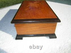 Vintage Thorens Pre-Reuge 6-Tune 41 Note Music Box in Wood Case with Inlaid Roses