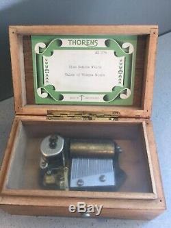 Vintage Thorens Swiss (Pre Reuge) Wooden Music Box Plays 2 Songs 5.5