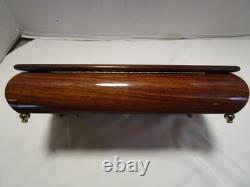 Vintage Wood Jewelry inlay Reuge Music Box & Key Plays Memory 10.75w Italy 1960