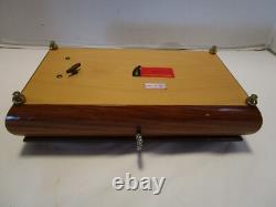 Vintage Wood Jewelry inlay Reuge Music Box & Key Plays Memory 10.75w Italy 1960