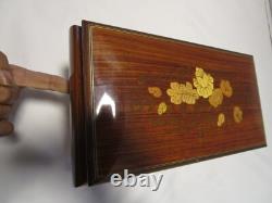 Vintage Wood Jewelry inlay Reuge Music Box & Key Plays Memory 10.75w Italy 1960