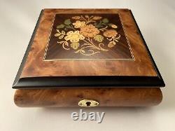 Vintage Wood Marquetry Reuge Music Box Swiss Musical Movement Made In Italy