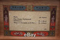 Vintage Wooden Reuge Music Box Switzerland Brahms & Mozart 6 x 4.5 x 2.5