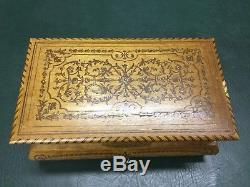 Vintage Wooden Reuge Swiss Music Jewelry Box with Key & Dancing Ballerina