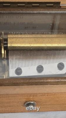 Vintage Wooden Swiss Music Box Cylinder Mechanism Minuet Tunes Beethoven Mozart
