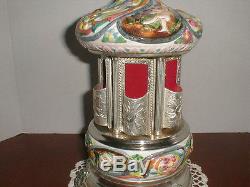 Vintage compodimote carousel reuge music box cigarette lipstick holder