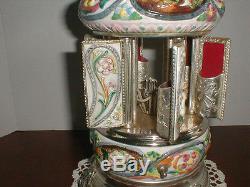 Vintage compodimote carousel reuge music box cigarette lipstick holder