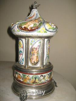 Vintage reuge music box carousel porcelain capodimonte