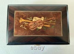 Violin Reuge Romance Burl Marquetry Wood Swiss Music Jewelry Box Sorrento Italy