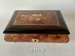 Violin Reuge Romance Burl Marquetry Wood Swiss Music Jewelry Box Sorrento Italy