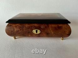 Violin Reuge Romance Burl Marquetry Wood Swiss Music Jewelry Box Sorrento Italy