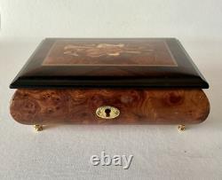 Violin Reuge Romance Burl Marquetry Wood Swiss Music Jewelry Box Sorrento Italy
