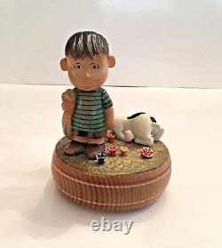 Vtg Anri PEANUTS Snoopy Linus Wooden Music Box 5.5 Reuge Swiss Mvmt 1968 ITALY