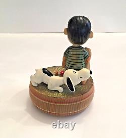 Vtg Anri PEANUTS Snoopy Linus Wooden Music Box 5.5 Reuge Swiss Mvmt 1968 ITALY