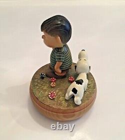Vtg Anri PEANUTS Snoopy Linus Wooden Music Box 5.5 Reuge Swiss Mvmt 1968 ITALY