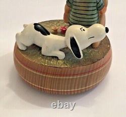 Vtg Anri PEANUTS Snoopy Linus Wooden Music Box 5.5 Reuge Swiss Mvmt 1968 ITALY
