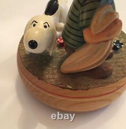 Vtg Anri PEANUTS Snoopy Linus Wooden Music Box 5.5 Reuge Swiss Mvmt 1968 ITALY