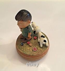 Vtg Anri PEANUTS Snoopy Linus Wooden Music Box 5.5 Reuge Swiss Mvmt 1968 ITALY