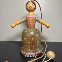 Vtg BREITSCHWERDT Musical Pull Wooden Toy Doll Reuge Swiss WORKS