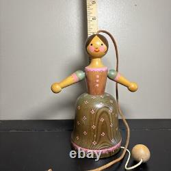 Vtg BREITSCHWERDT Musical Pull Wooden Toy Doll Reuge Swiss WORKS