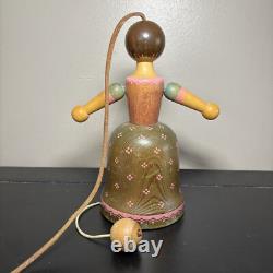 Vtg BREITSCHWERDT Musical Pull Wooden Toy Doll Reuge Swiss WORKS