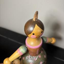 Vtg BREITSCHWERDT Musical Pull Wooden Toy Doll Reuge Swiss WORKS