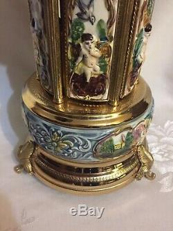 Vtg Capodimonte Porcelain Cherb Carousel Cigarette Reuge Music Box Italy Minty