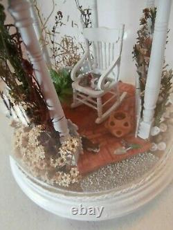 Vtg Dollhouse 112 Miniature Artist Made Reuge Music Box/Room Box Garden Scene