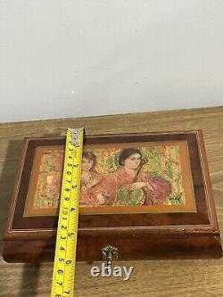 Vtg Edna Hovel Wooden Painted Musical Jewelry Box With Key