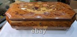 Vtg Italian Burl Wood Musical Jewelry Box Italy Reuge Plays Over the Rainbow