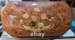 Vtg Italian Burl Wood Musical Jewelry Box Italy Reuge Plays Over the Rainbow
