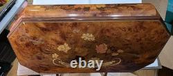 Vtg Italian Burl Wood Musical Jewelry Box Italy Reuge Plays Over the Rainbow