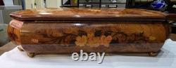 Vtg Italian Burl Wood Musical Jewelry Box Italy Reuge Plays Over the Rainbow
