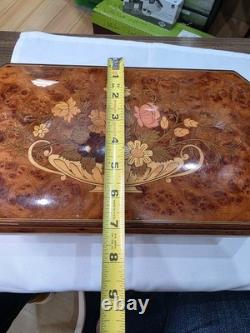 Vtg Italian Burl Wood Musical Jewelry Box Italy Reuge Plays Over the Rainbow