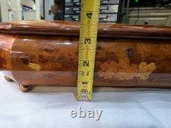 Vtg Italian Burl Wood Musical Jewelry Box Italy Reuge Plays Over the Rainbow