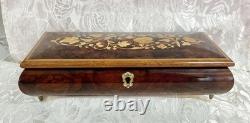 Vtg Italian Floral Wood Inlay Music Jewelry Box Swiss Movement Plays For Elise