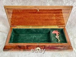 Vtg Italian Floral Wood Inlay Music Jewelry Box Swiss Movement Plays For Elise
