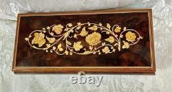 Vtg Italian Floral Wood Inlay Music Jewelry Box Swiss Movement Plays For Elise