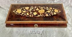 Vtg Italian Floral Wood Inlay Music Jewelry Box Swiss Movement Plays For Elise