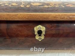 Vtg Italian Floral Wood Inlay Music Jewelry Box Swiss Movement Plays For Elise