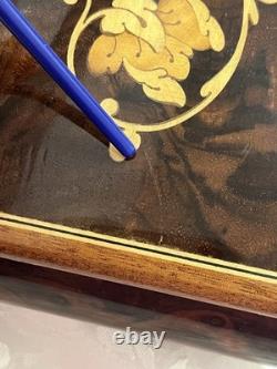 Vtg Italian Floral Wood Inlay Music Jewelry Box Swiss Movement Plays For Elise