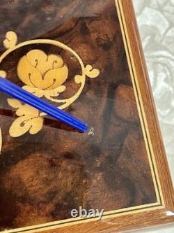 Vtg Italian Floral Wood Inlay Music Jewelry Box Swiss Movement Plays For Elise