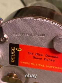 Vtg Music Box Dancer Ballet Ballerina Blue Danube Switzerland Reuge Swiss Works