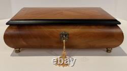 Vtg REUGE Chevron Wood Inlay Swiss Music Jewelry Box/Key ARRIVEDERCI ROMA Italy