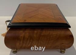 Vtg REUGE Chevron Wood Inlay Swiss Music Jewelry Box/Key ARRIVEDERCI ROMA Italy