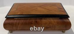 Vtg REUGE Chevron Wood Inlay Swiss Music Jewelry Box/Key ARRIVEDERCI ROMA Italy
